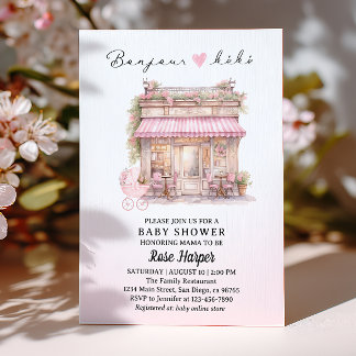 Bonjour Bebe Parisian Baby Shower Pink French Café Invitation