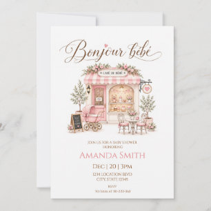 Bonjour Bébé Pink Café Baby Shower Invitation