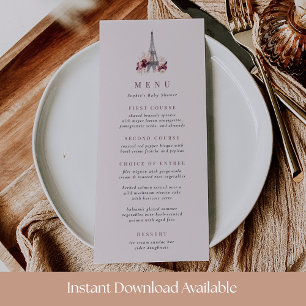 Bonjour Bebe Pink Floral Eiffel Tower Menu Card