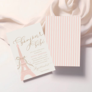Bonjour Bébé Pink Paris Eiffel Tower Baby Shower Invitation