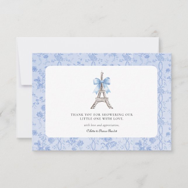 Bonjour Bebe Romantic Blue  French Thank You Card  (Front)