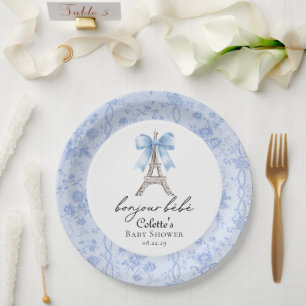 Bonjour Bebe Romantic Blue French Toile  Paper Plate