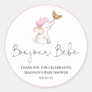 Bonjour Bebe Romantic French Girl Baby Shower Clas Classic Round Sticker