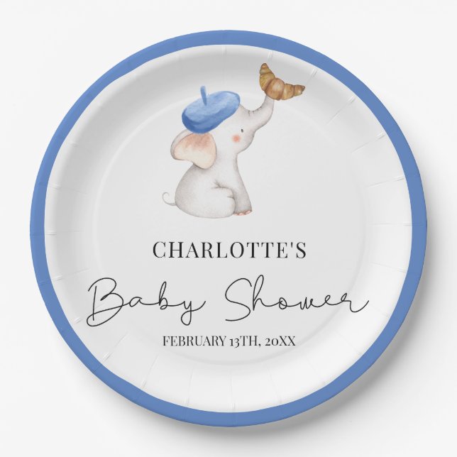 Bonjour Bebe Romantic French Girl Baby Shower  Pap Paper Plate (Front)