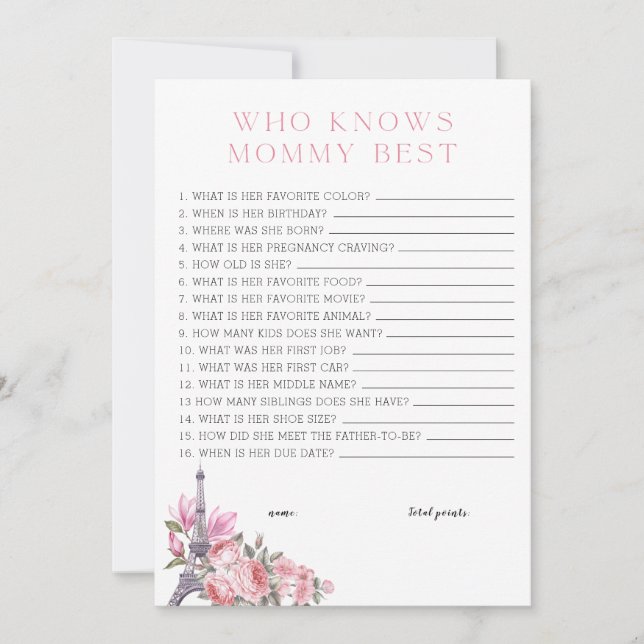 Bonjour Bebe | Who Knows Mummy Best Baby Shower  Invitation (Front)