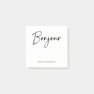 Bonjour Black and White Elegant French Script Post-it Notes