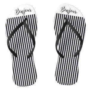 Bonjour black white stripes flip flops