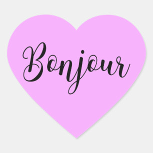 Bonjour-blackText Heart Sticker