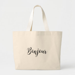 Bonjour-blackText Large Tote Bag