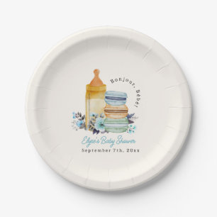Bonjour Blue Macarons & Milk Boy Baby Shower Paper Plate