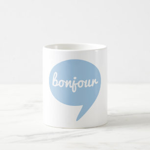 bonjour blue speech bubble, French word art Coffee Mug