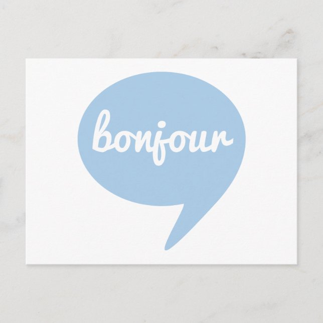 bonjour blue speech bubble, French word art Postcard (Front)