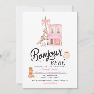 Bonjour Blush Pink French Baby Shower Invitation