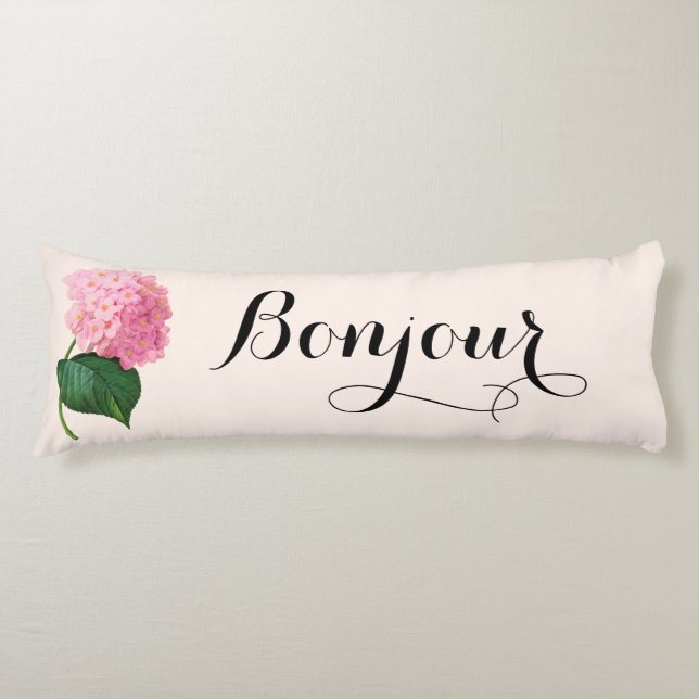 Bonjour Bonne Nuit Pink Hydrangea Body Pillow (Front)