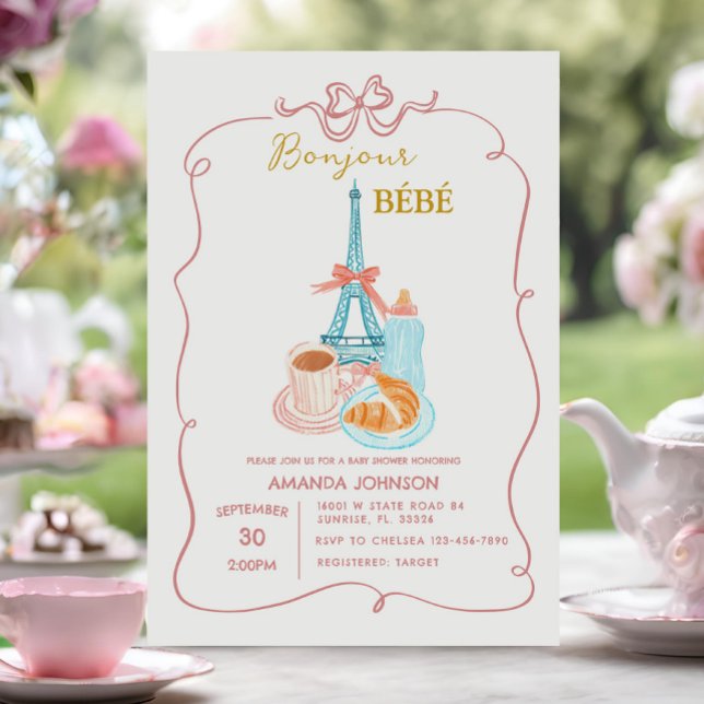 Bonjour Cafe Pink Coquette Baby Shower Invitation (Creator Uploaded)