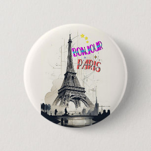 Bonjour Colourful Paris 6 Cm Round Badge