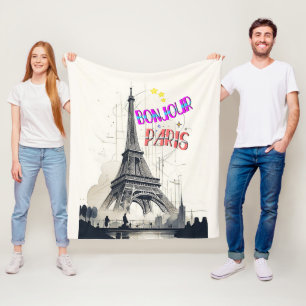 Bonjour Colourful Paris Fleece Blanket
