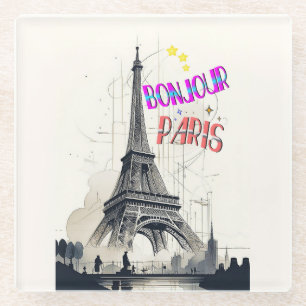 Bonjour Colourful Paris Glass Coaster