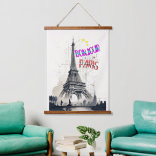 Bonjour Colourful Paris Hanging Tapestry