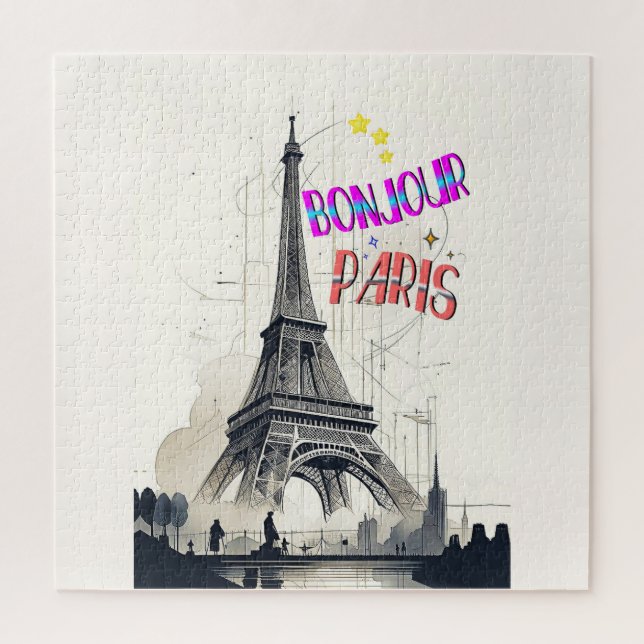 Bonjour Colourful Paris Jigsaw Puzzle (Vertical)