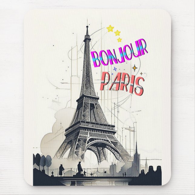 Bonjour Colourful Paris Mouse Mat (Front)