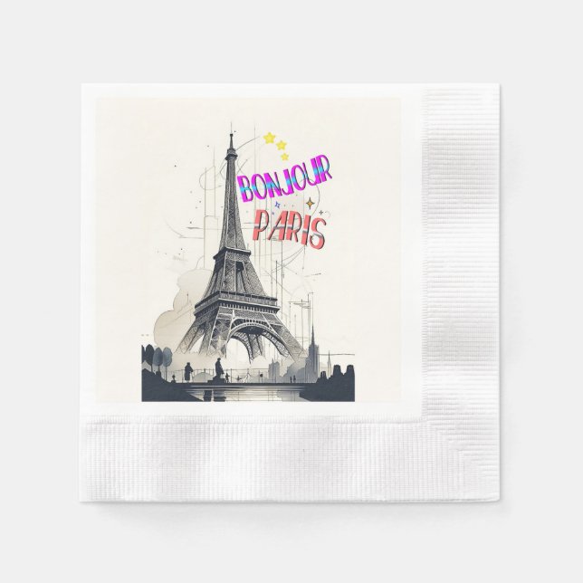 Bonjour Colourful Paris Napkin (Front)