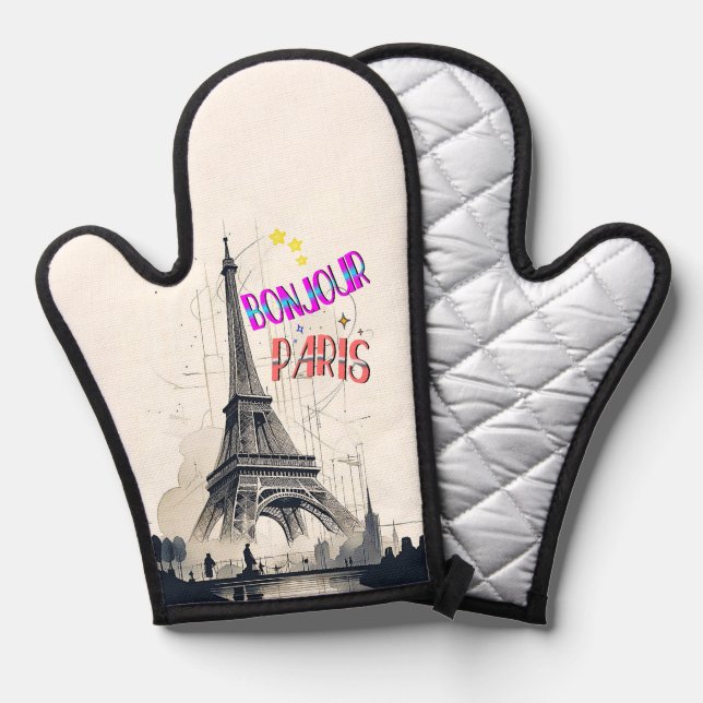 Bonjour Colourful Paris Oven Mitt (Front/Back)