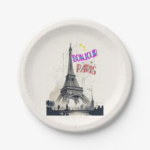 Bonjour Colourful Paris Paper Plate