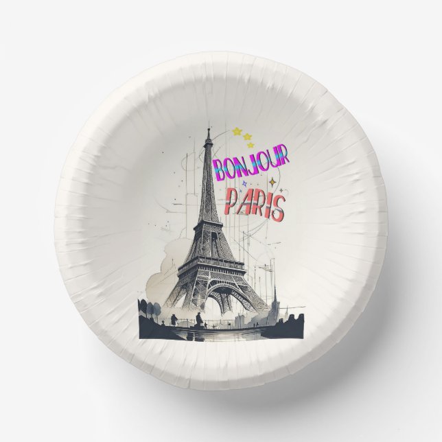 Bonjour Colourful Paris Paper Plate (Front)