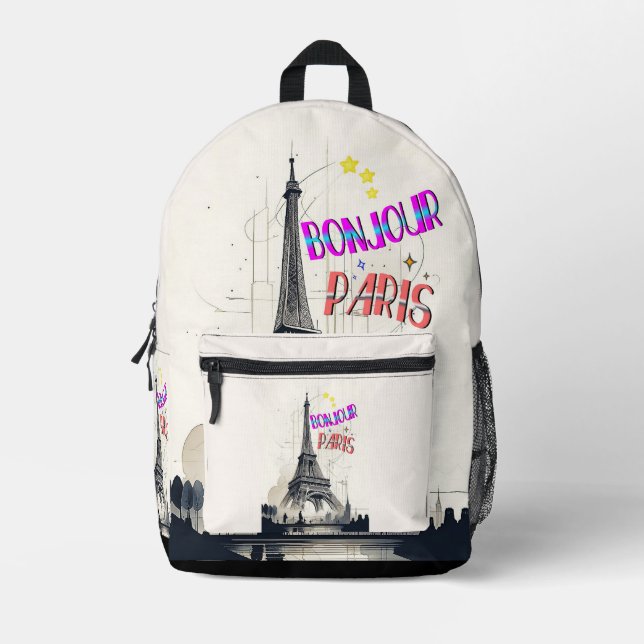 Bonjour Colourful Paris Printed Backpack (Front)