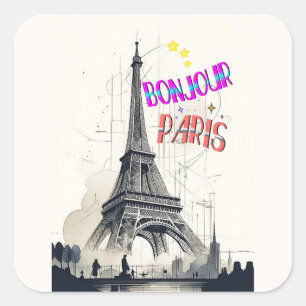 Bonjour Colourful Paris Square Sticker