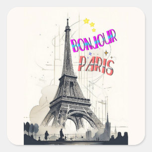 Bonjour Colourful Paris Square Sticker