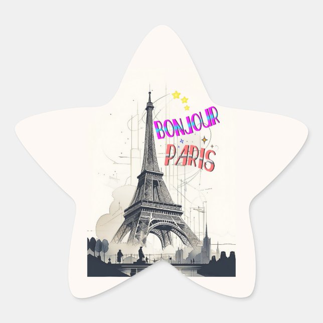 Bonjour Colourful Paris Star Sticker (Front)