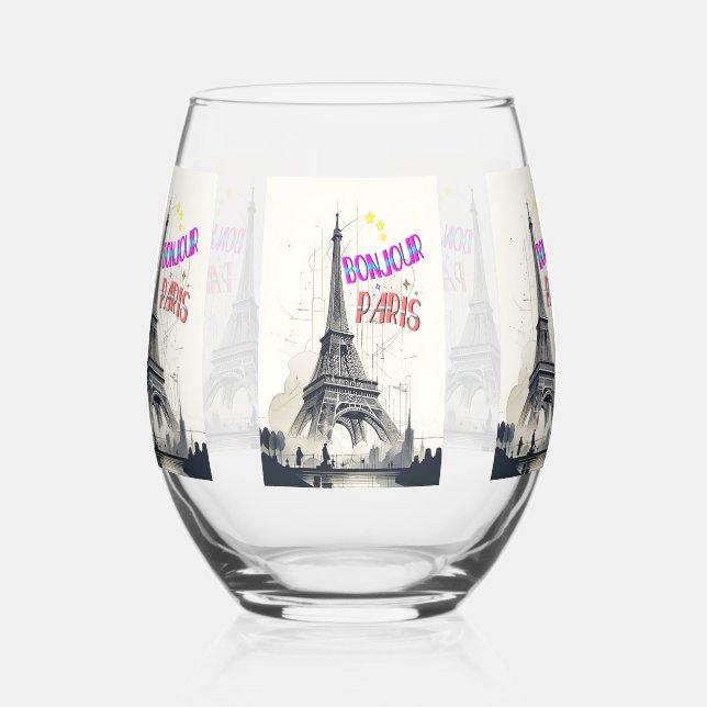 Bonjour Colourful Paris Stemless Wine Glass (Left)