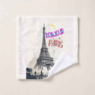 Bonjour Colourful Paris Wash Cloth