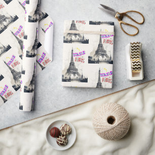 Bonjour Colourful Paris Wrapping Paper