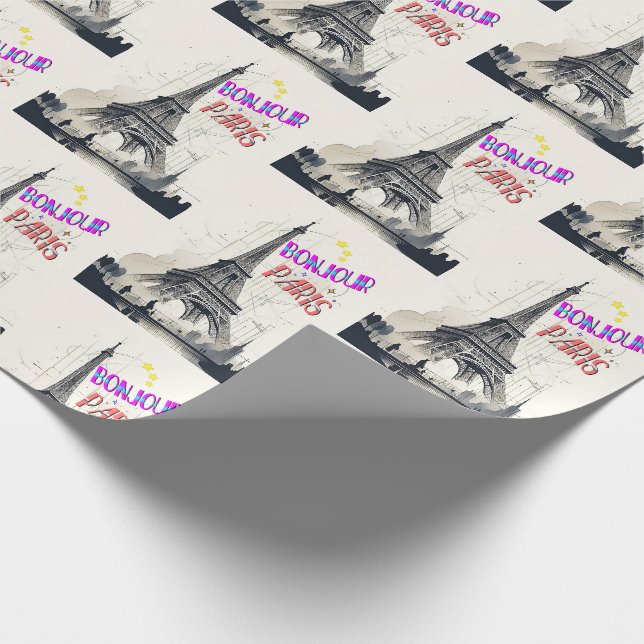 Bonjour Colourful Paris Wrapping Paper (Corner)