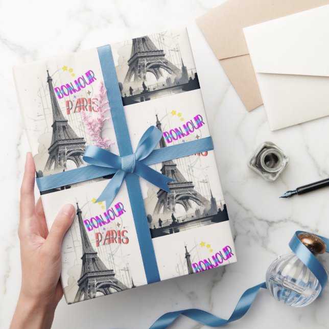 Bonjour Colourful Paris Wrapping Paper (Gifting)