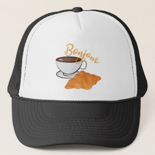 Bonjour Croissant Coffee Breakfast - French Cafe Trucker Hat