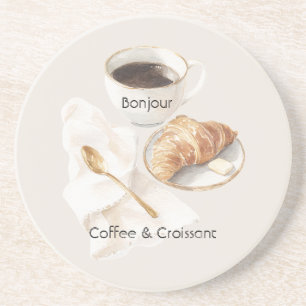 Bonjour Croissant & Coffee Coaster