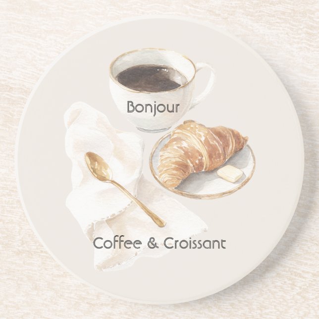 Bonjour Croissant & Coffee   Coaster (Front)