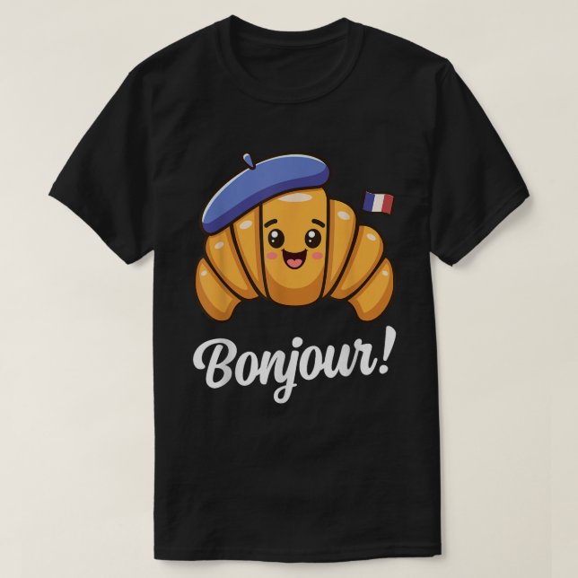 Bonjour Cute French Croissant Shirt (Design Front)
