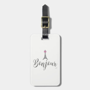 Bonjour-Eiffel Tower Pink Bow Luggage Tag