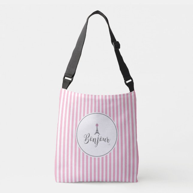 Bonjour Eiffel Tower, Pink bow, Modern Crossbody Bag (Front)