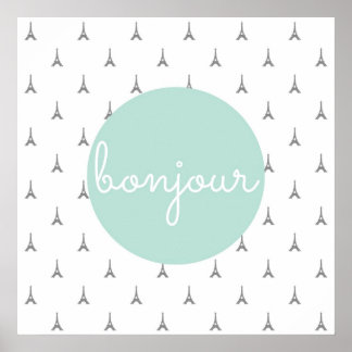 Bonjour Eiffel Tower print in gray