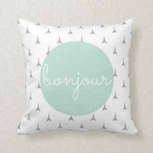 Bonjour Eiffel Tower print in gray Cushion