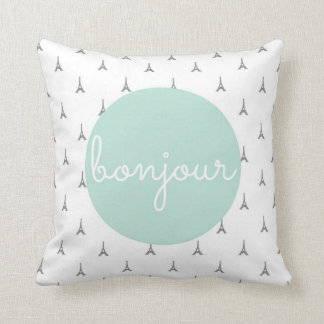 Bonjour Eiffel Tower print in gray Cushion