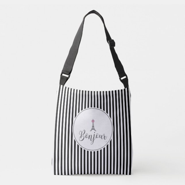 Bonjour Eiffel Tower with pink bow Crossbody Bag (Front)