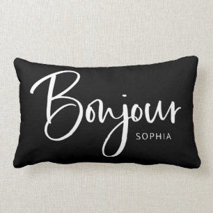 Bonjour   Elegant and Modern French Script Lumbar Cushion