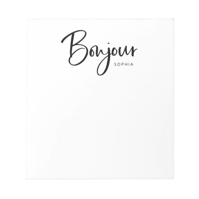 Bonjour | Elegant and Modern French Script Notepad (Front)